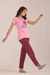 Sweet Moon Knit Cotton Pyjama Set - Darkpink Lightpink  — thumbnail 4